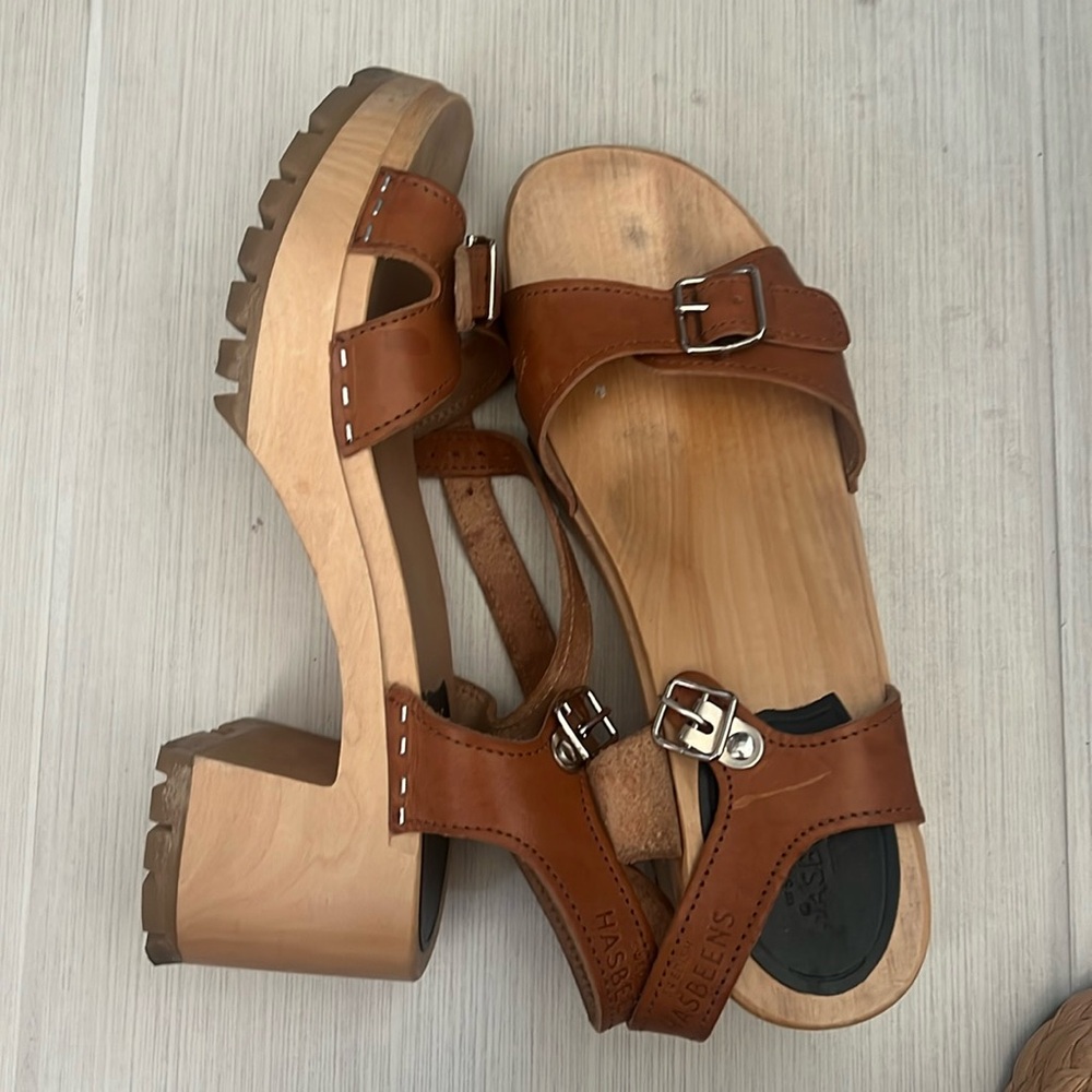 Size 39 sweetish hasbeens platform 8.5 shoes light brown leather wood